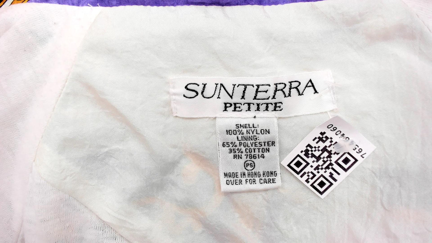 90s Sunterra Petite Baroque Rose Windbreaker Jacket Teal Gold Purple Pink Small
