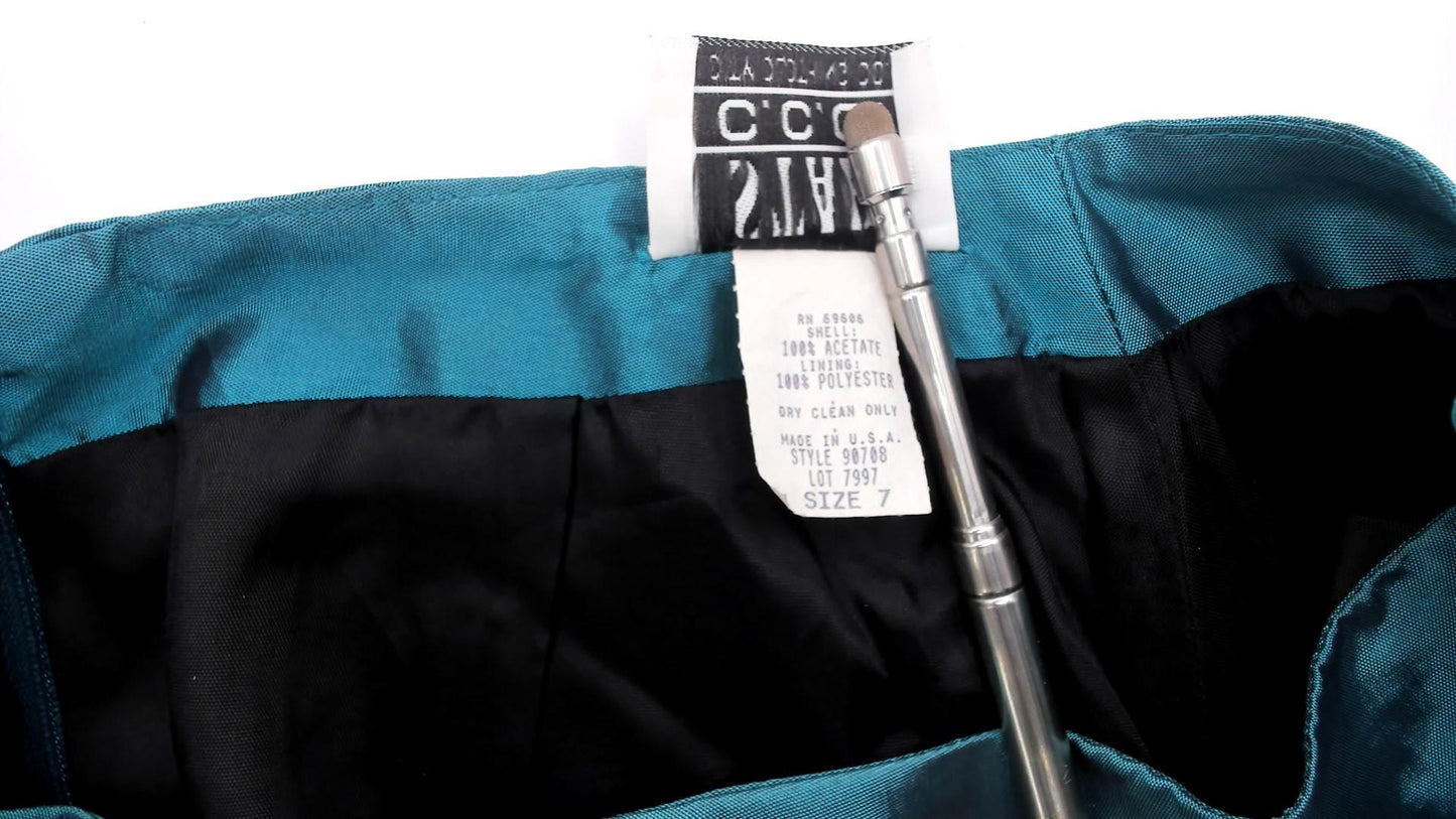 90s Star CCC Teal Satin A-Line Maxi Skirt High Waist Small S