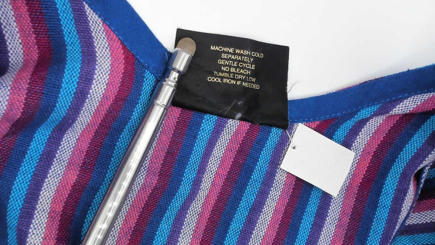 90s Quetzal Striped Cotton Midi Sundress Purple Cobalt Scoop Neck Small