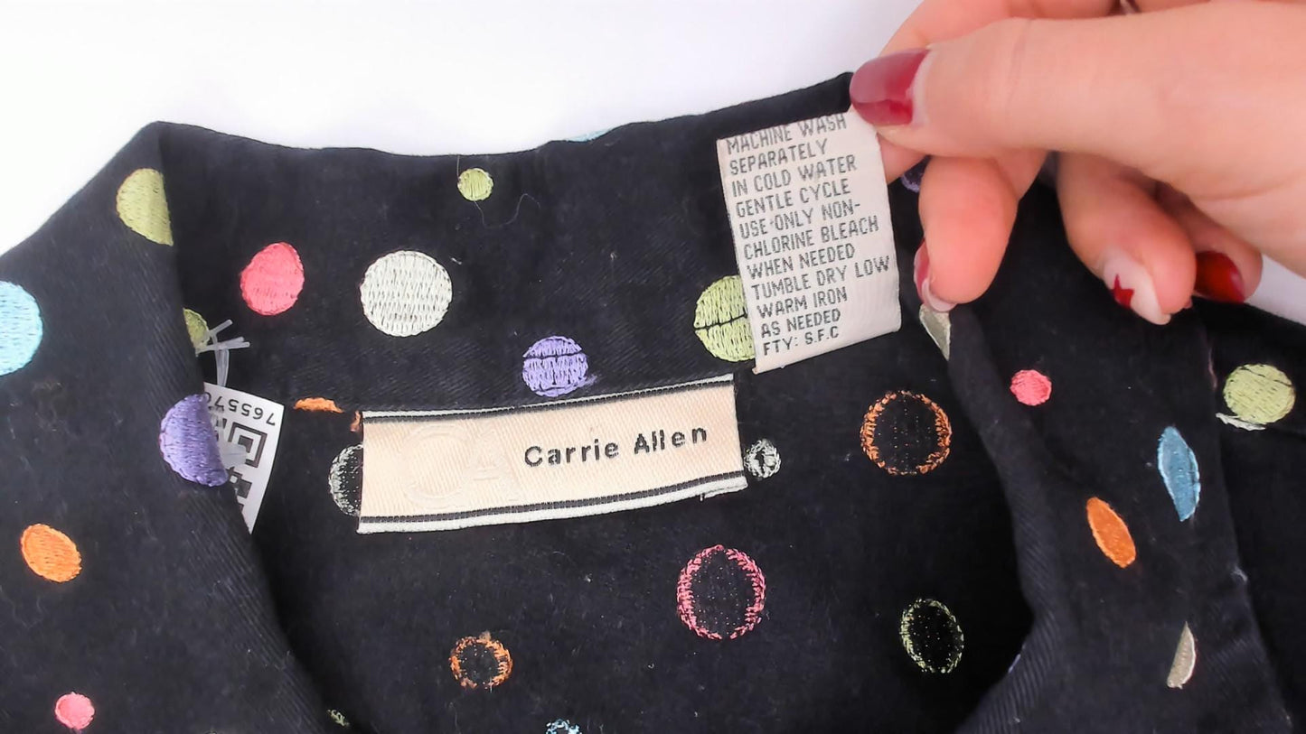 2000s Carrie Allen Polka Dot Cotton Jacket Black Multicolor Button Front Cropped Extra Large