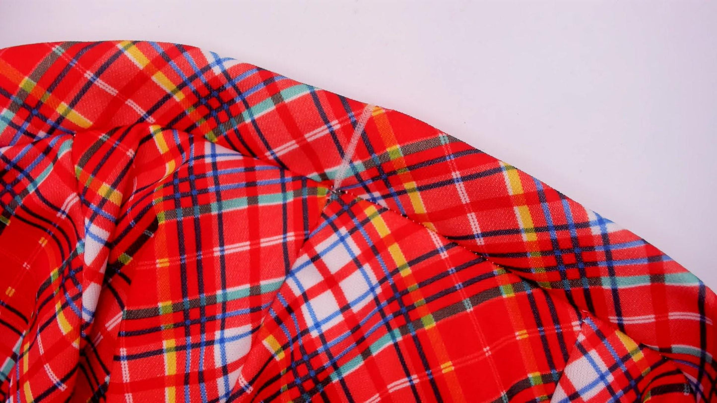 70s Red Tartan Plaid Skort A-Line Knee Length Built-In Shorts Medium Large