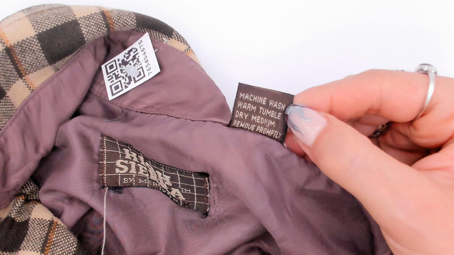 80s High Sierra Plaid Flannel Shirt Tan Brown Check Large L