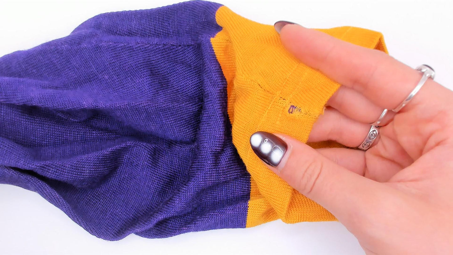 70s Purple Gold Striped V-Neck Pullover Jersey Long Sleeve Small