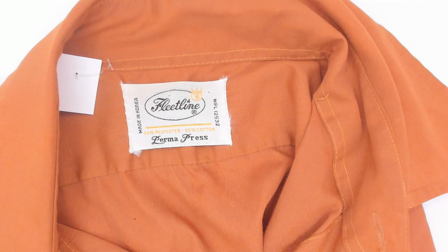 70s Fleetline Rust Button-Up Shirt Pointed Collar Short Sleeve Small