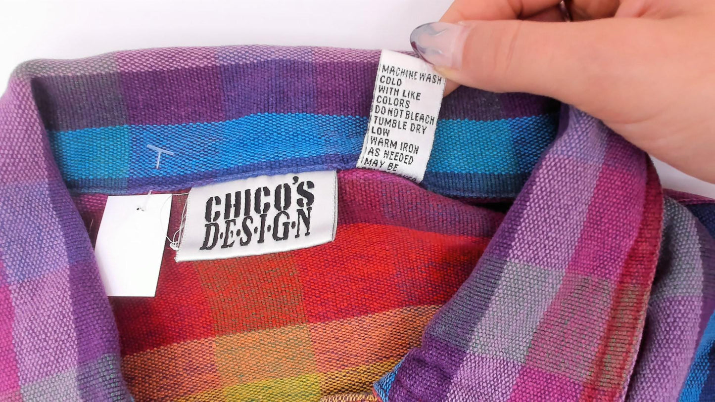 Y2K Chico's Design Rainbow Plaid Cropped Jacket Cotton Small S