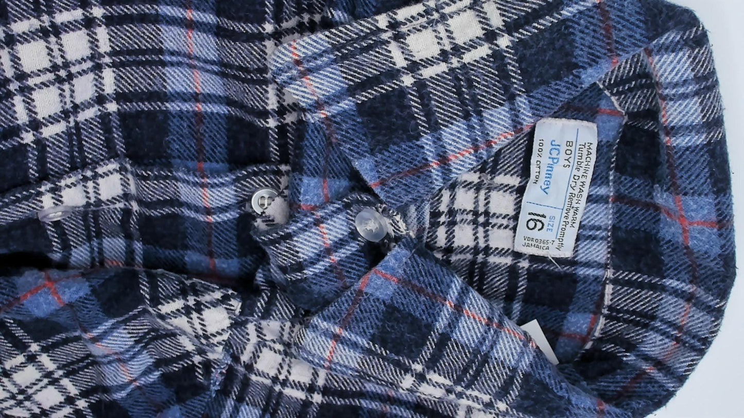 80s JC Penney Navy Plaid Flannel Shirt Cotton Button-Up XS