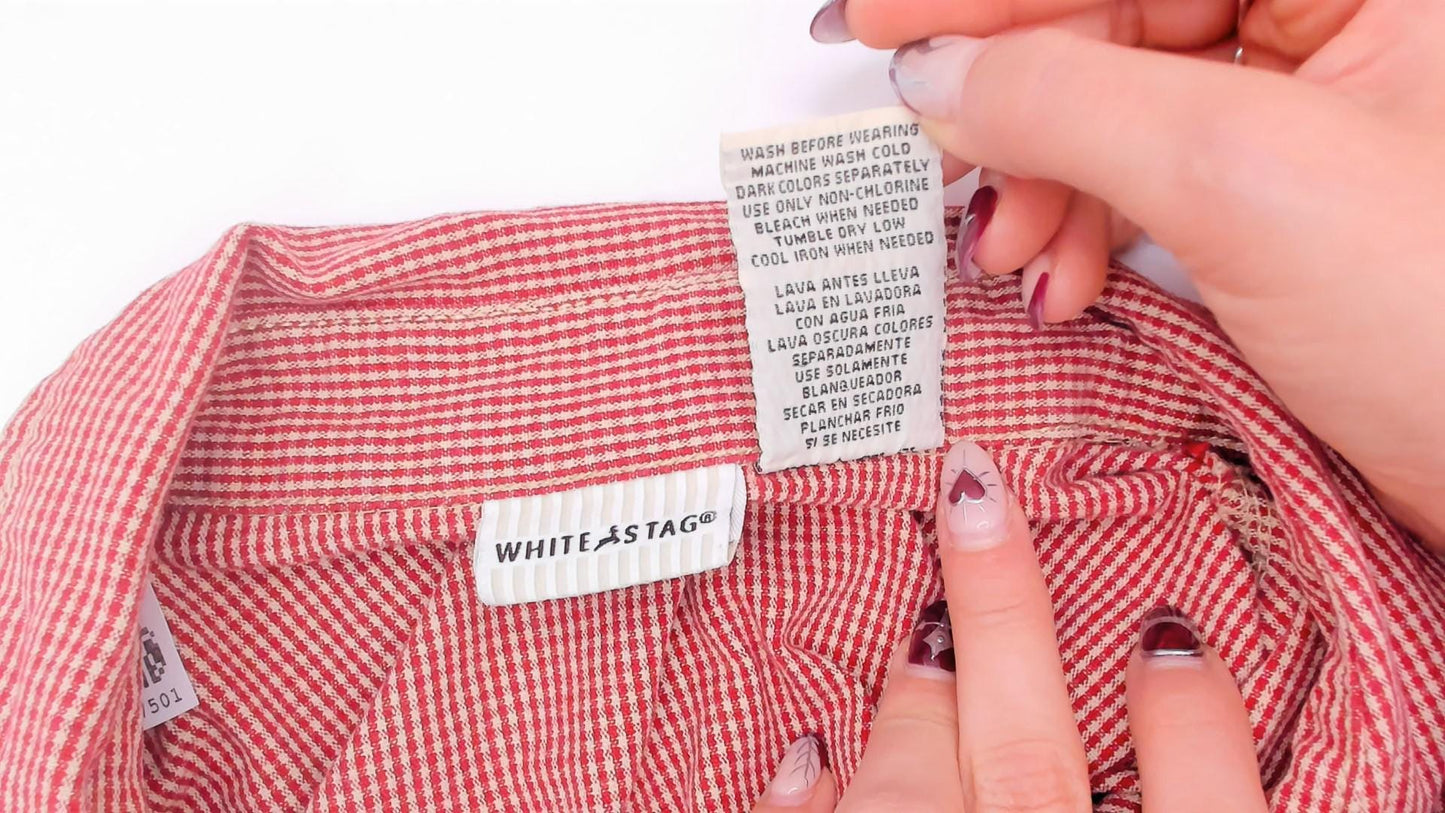 90s White Stag Gingham Shirtdress Red Cream Check Cotton Maxi Extra Large