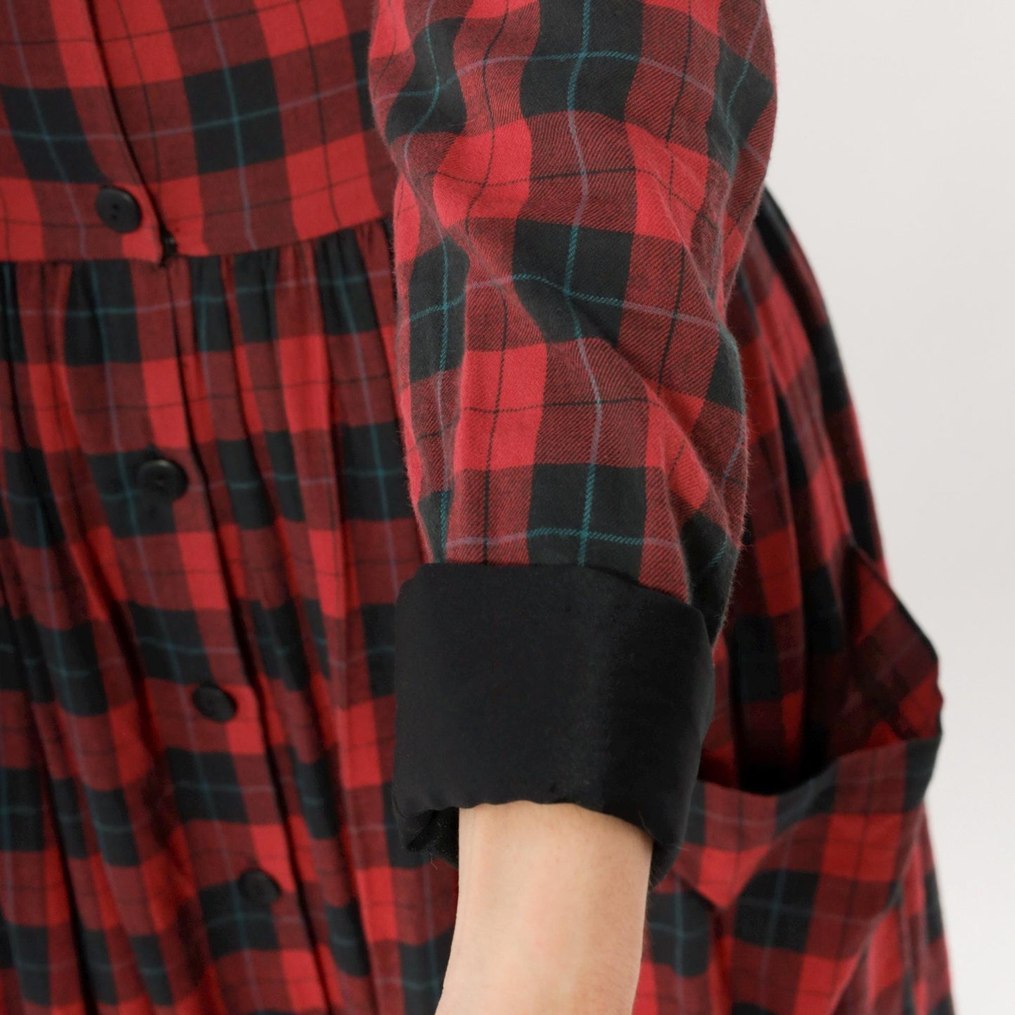 90s St Simon Red Black Plaid Midi Dress Peter Pan Collar Small S