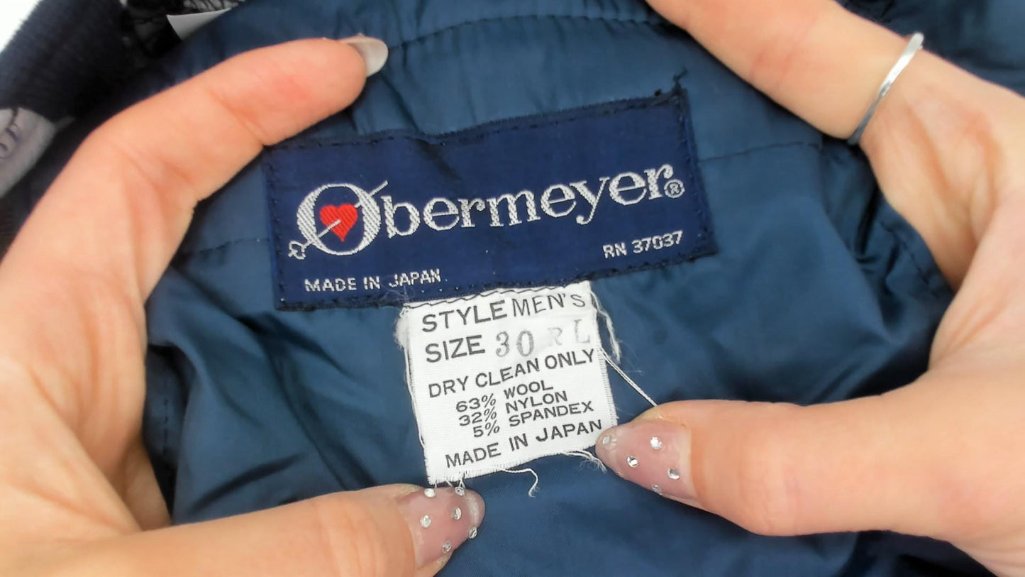 70s Obermeyer Wool Ski Bib Pants Gray Navy Colorblock High Waisted Medium