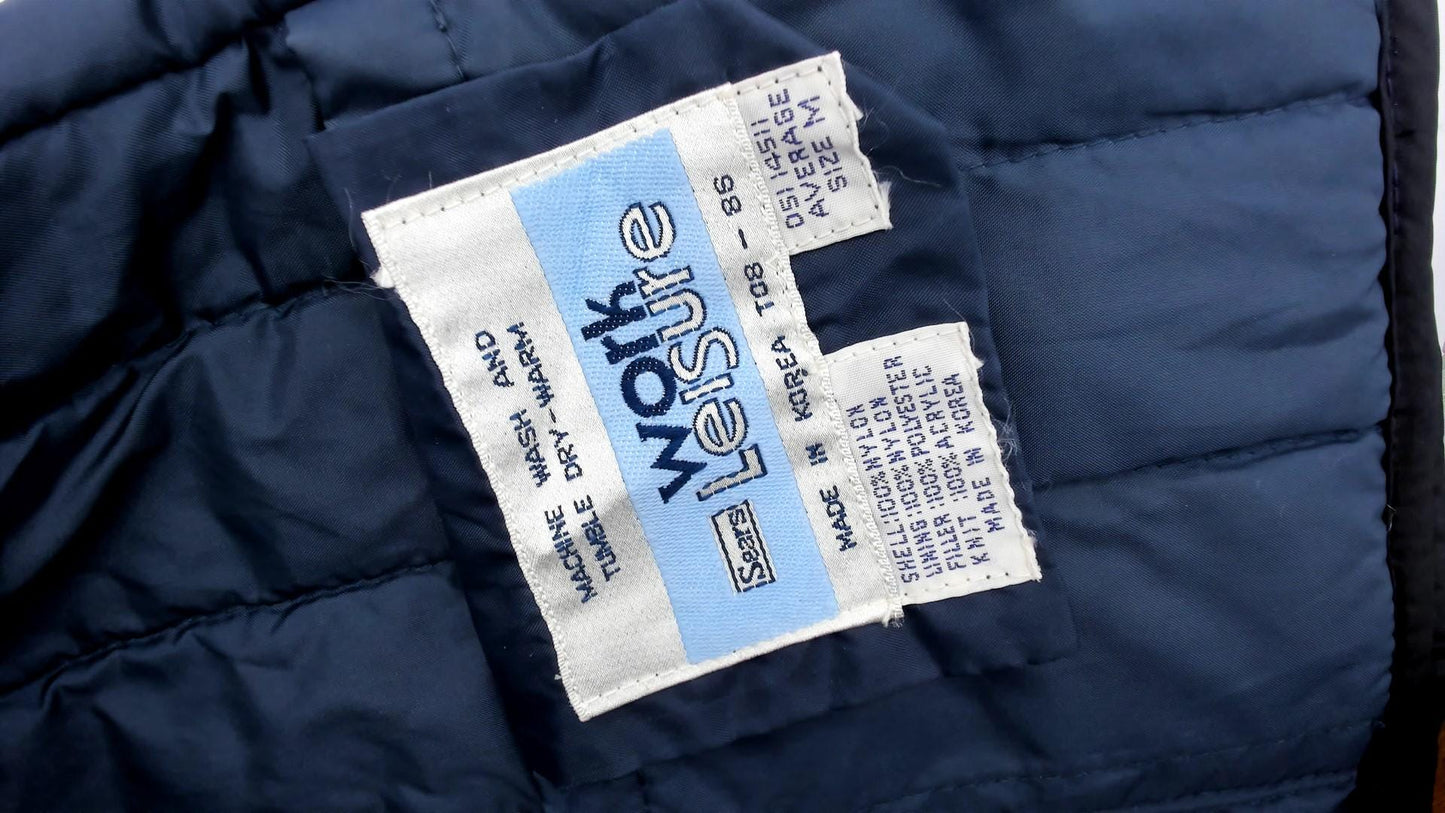 80s Sears Navy Quilted Vest Zip Front Puffer Sleeveless Medium
