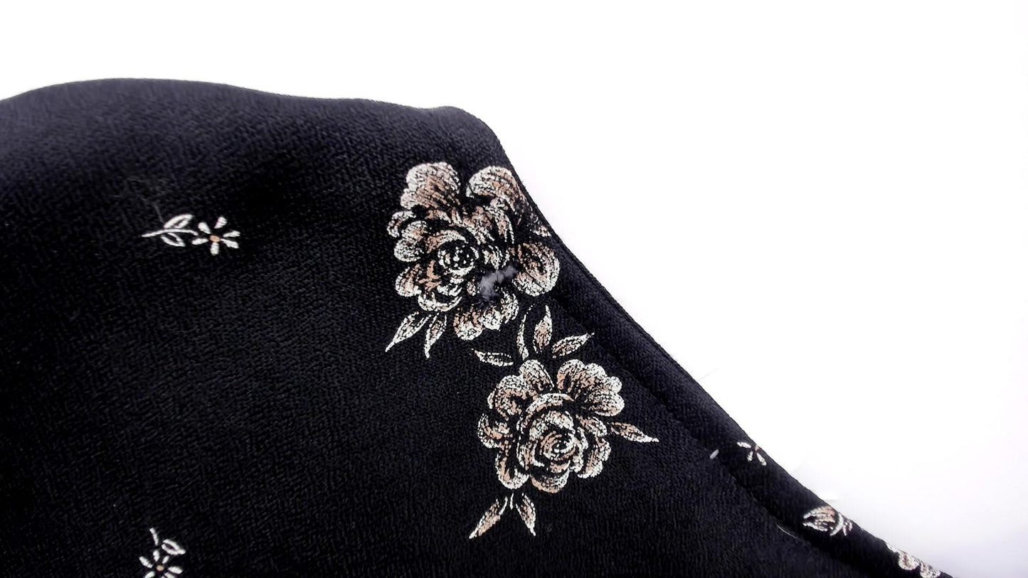 90s Molly Malloy Black Floral Midi Dress with Knit Vest Overlay Small