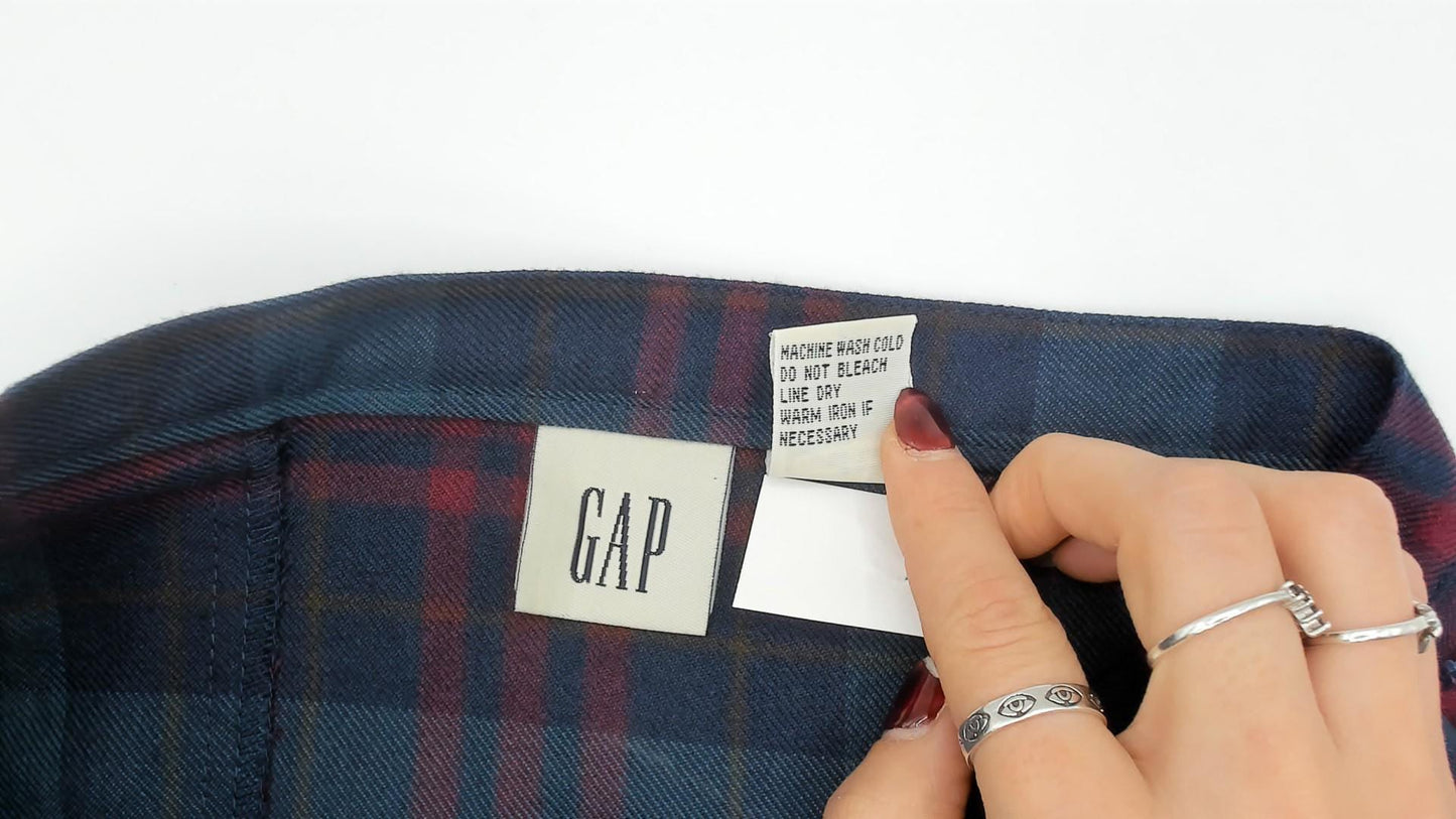 GAP 2000s Plaid Mini Skirt Navy Burgundy Tartan A-Line Small S