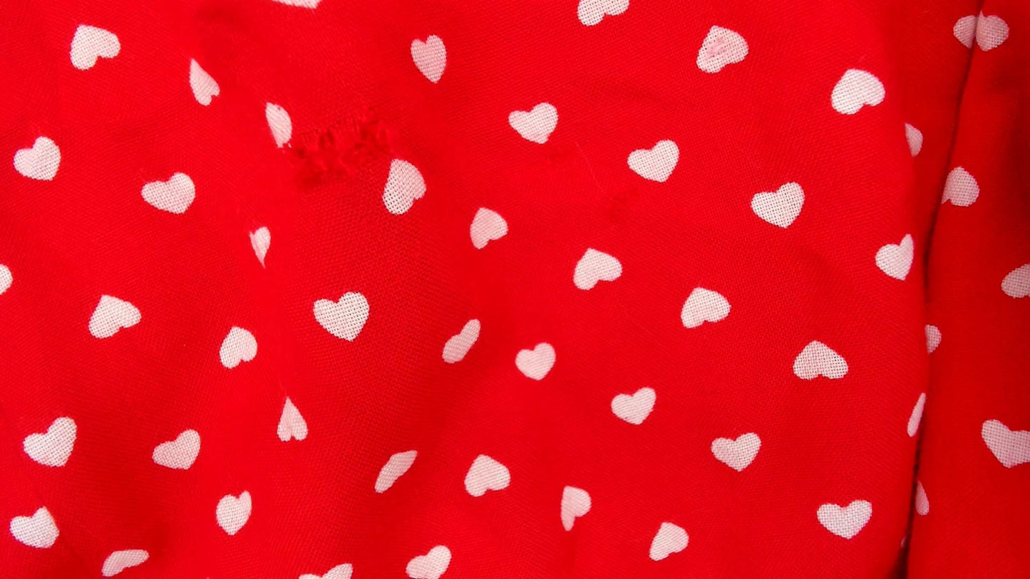 80s Sarah Elizabeth Red Heart Print Midi Dress Button Front Scoop Neck Medium M