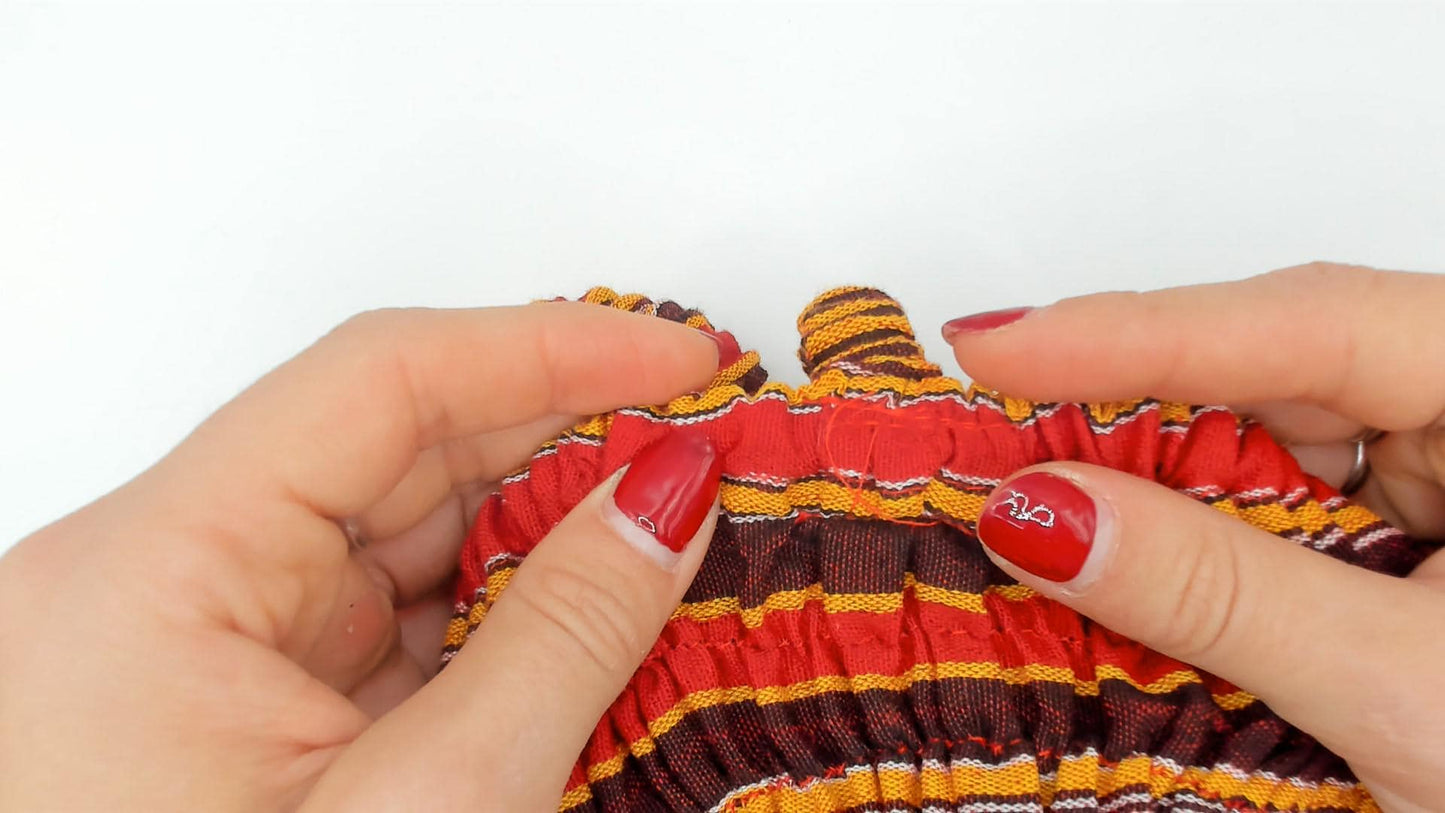 90s Striped Smocked Sundress Red Gold Fringe Hem Cotton Small