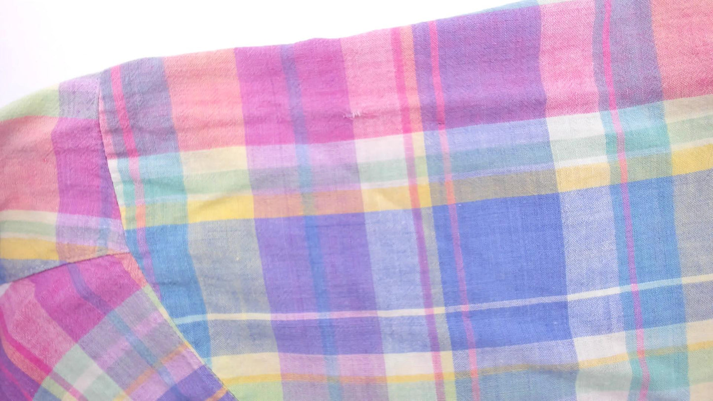 80s Jessica Tyler Madras Plaid Button-Up Blouse Pink Lavender Blue Cotton Large L
