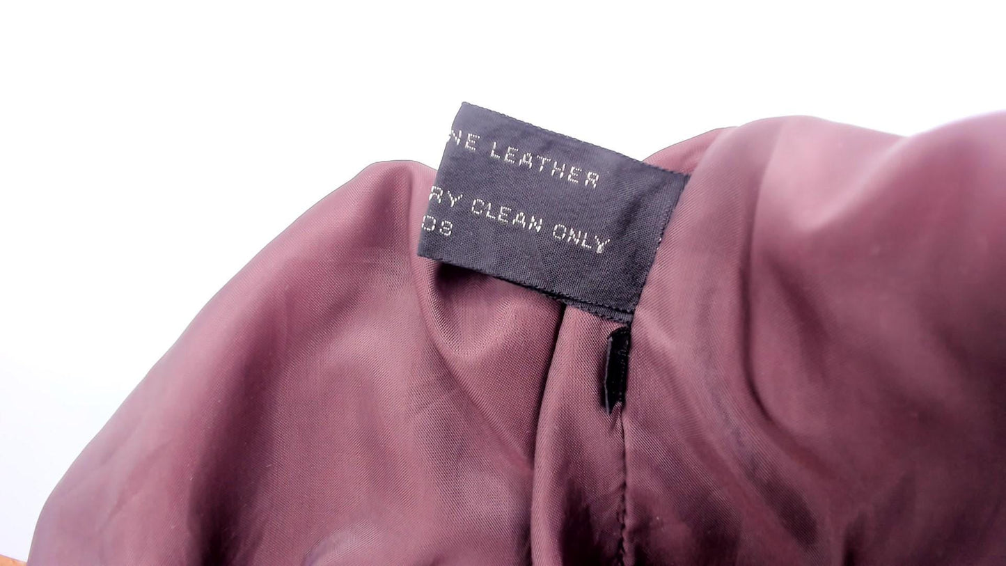 80s Leather Den Burgundy Bomber Jacket Zip Front Moto Coat Medium M