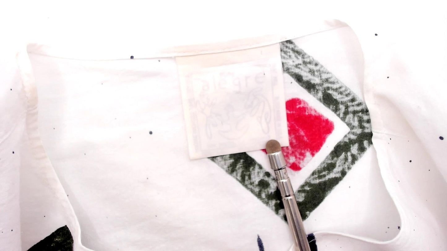90s Allegre Geometric Print Cotton Two Piece Set White Large L