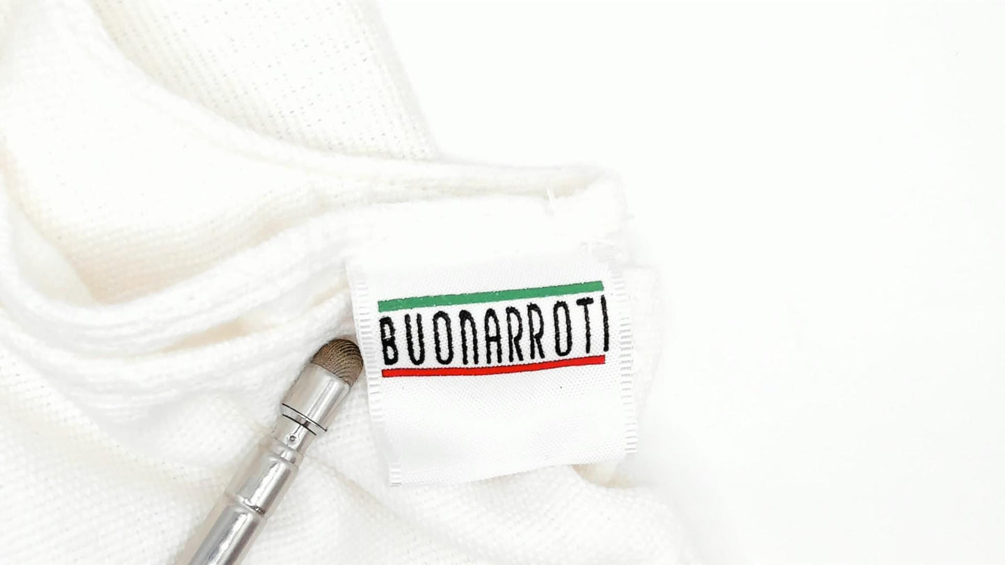 90s Buonarroti White Cotton Handwoven Shift Dress Fringe Hem Medium M