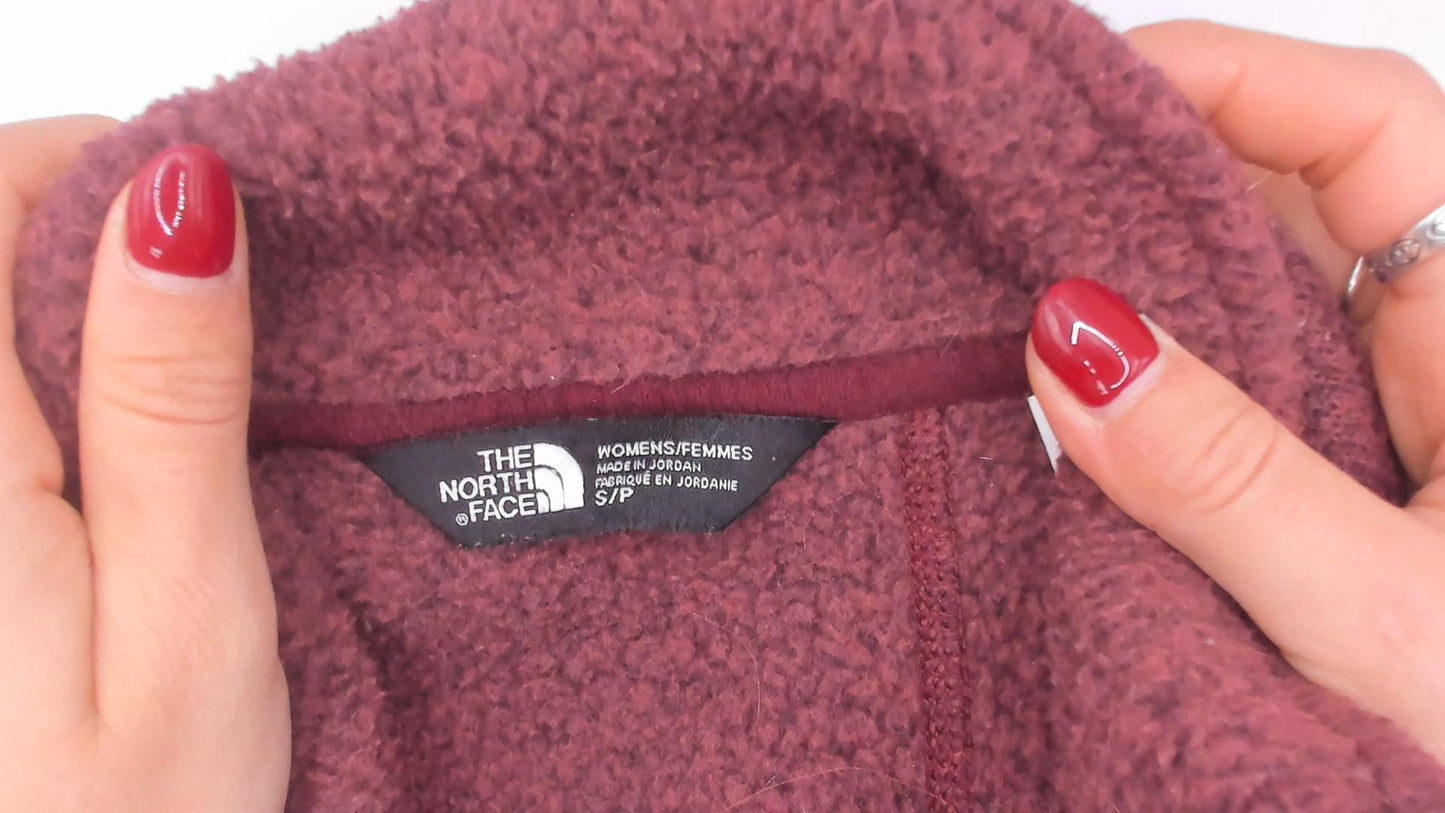 2000s The North Face Burgundy Fleece Jacket Raglan Small Petite