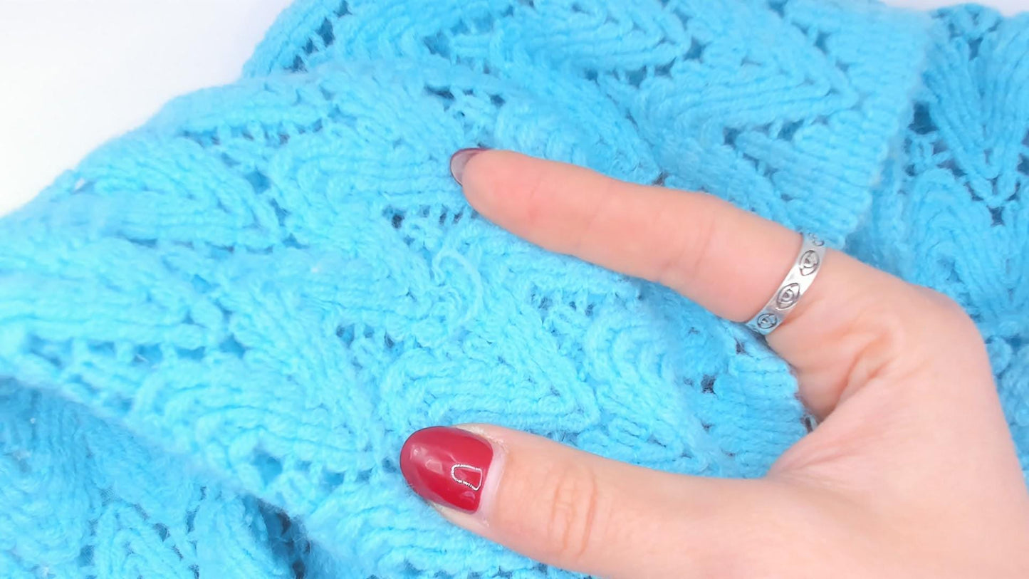 70s Aqua Crochet Pencil Skirt Chevron Knit Midi Knee-Length Small