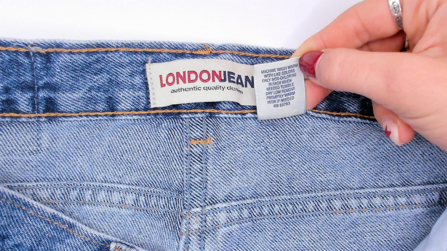 90s LondonJean Denim Shorts Cuffed Low Rise Blue Cotton Medium M