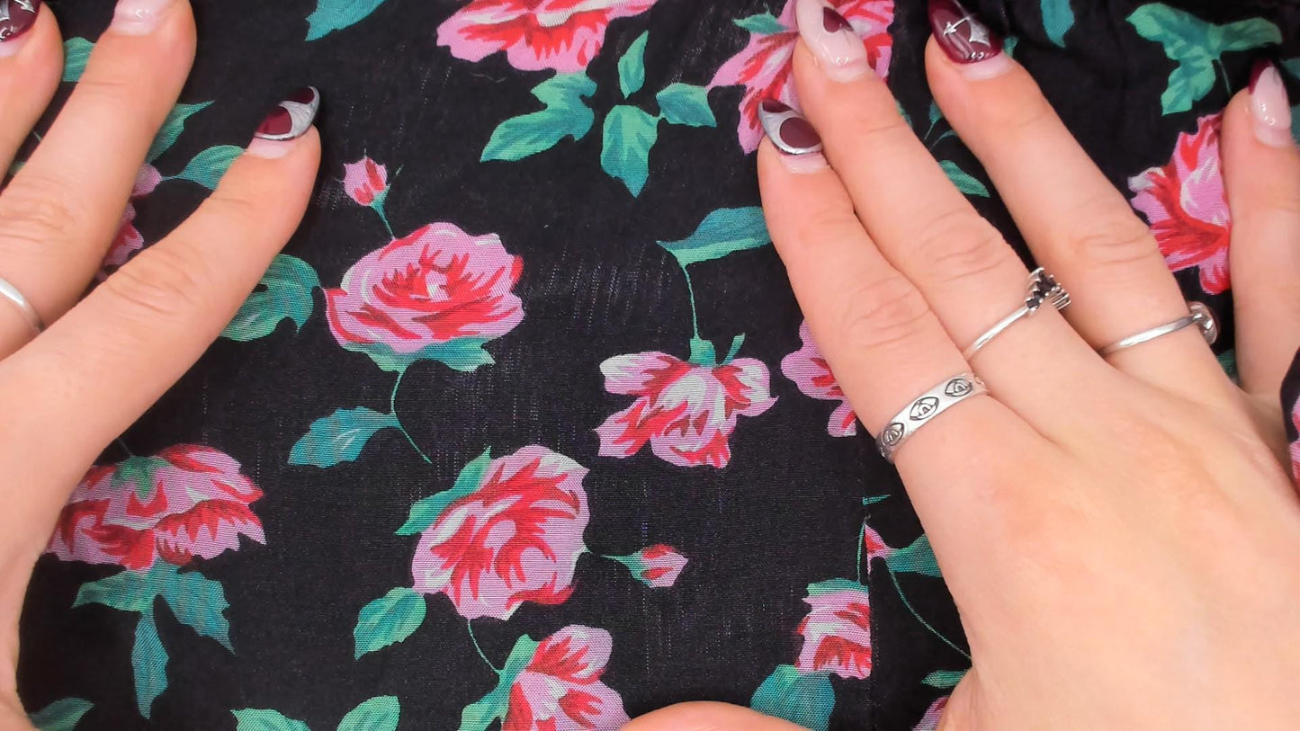 90s All That Jazz Floral Romper Black Pink Rose Print V-Neck Small S