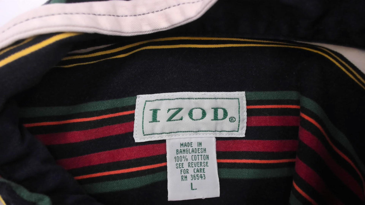 90s Izod Striped Button Down Shirt Navy Burgundy Green Gold Large L