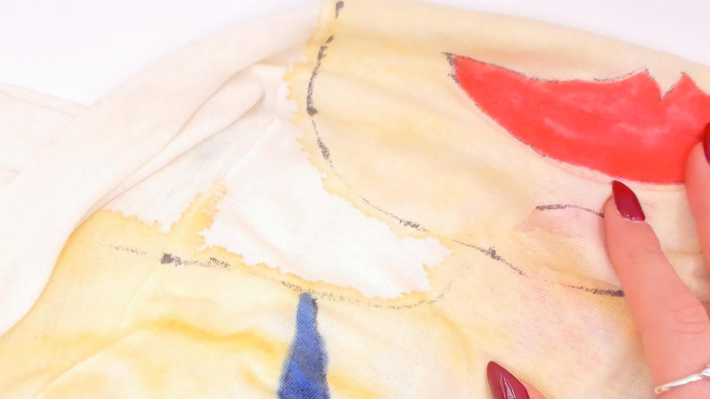 80s Hand-Painted Bikini Woman Tropical Cocktail Graphic Tee Cream Small
