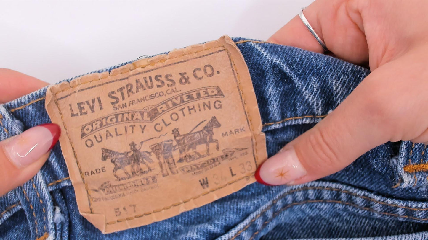 90s Levi's 517 Bootcut Jeans High Rise Medium Blue Denim Large 34