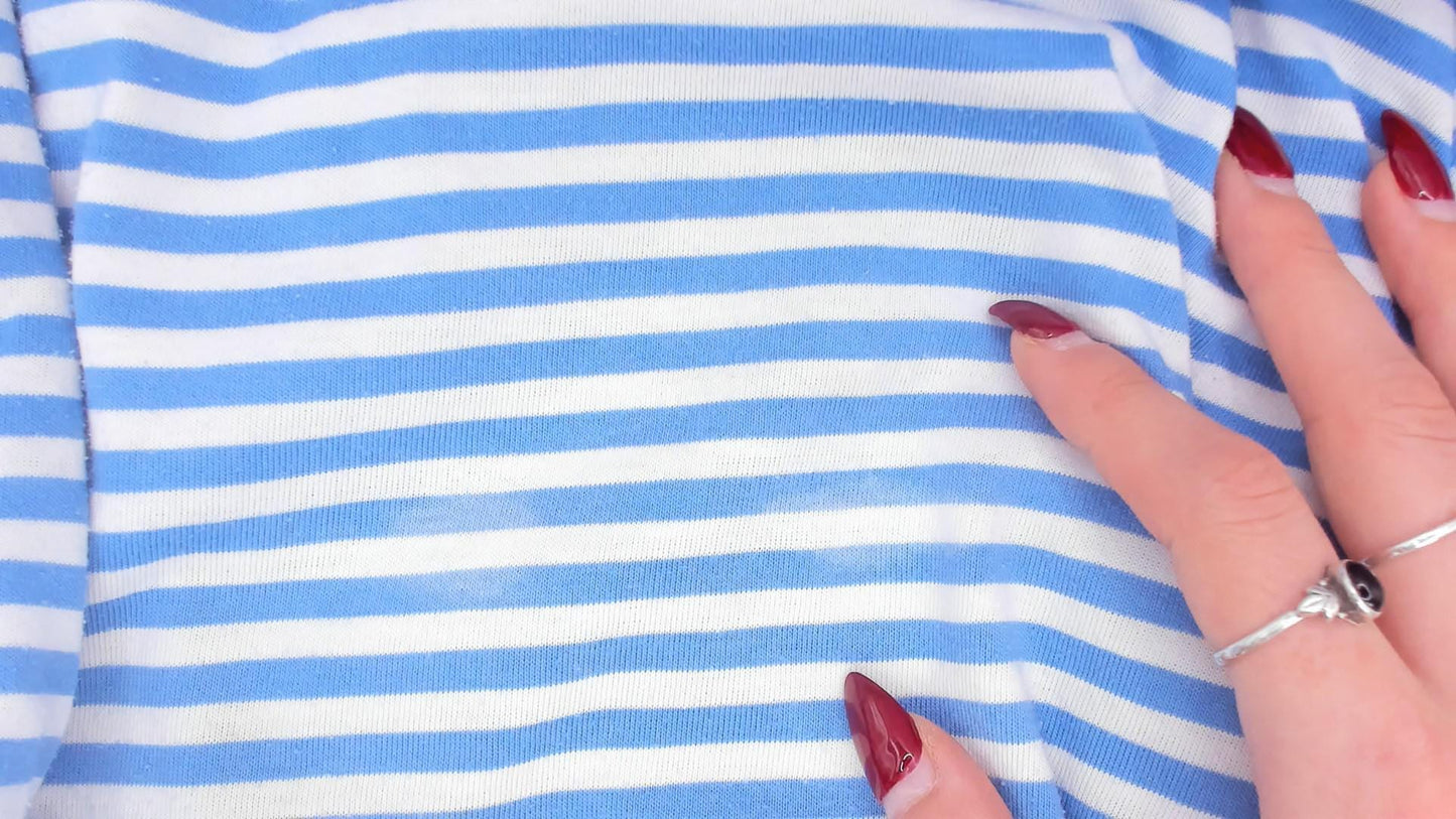90s Shenanigans Blue White Striped Floral Embroidered Tee Large