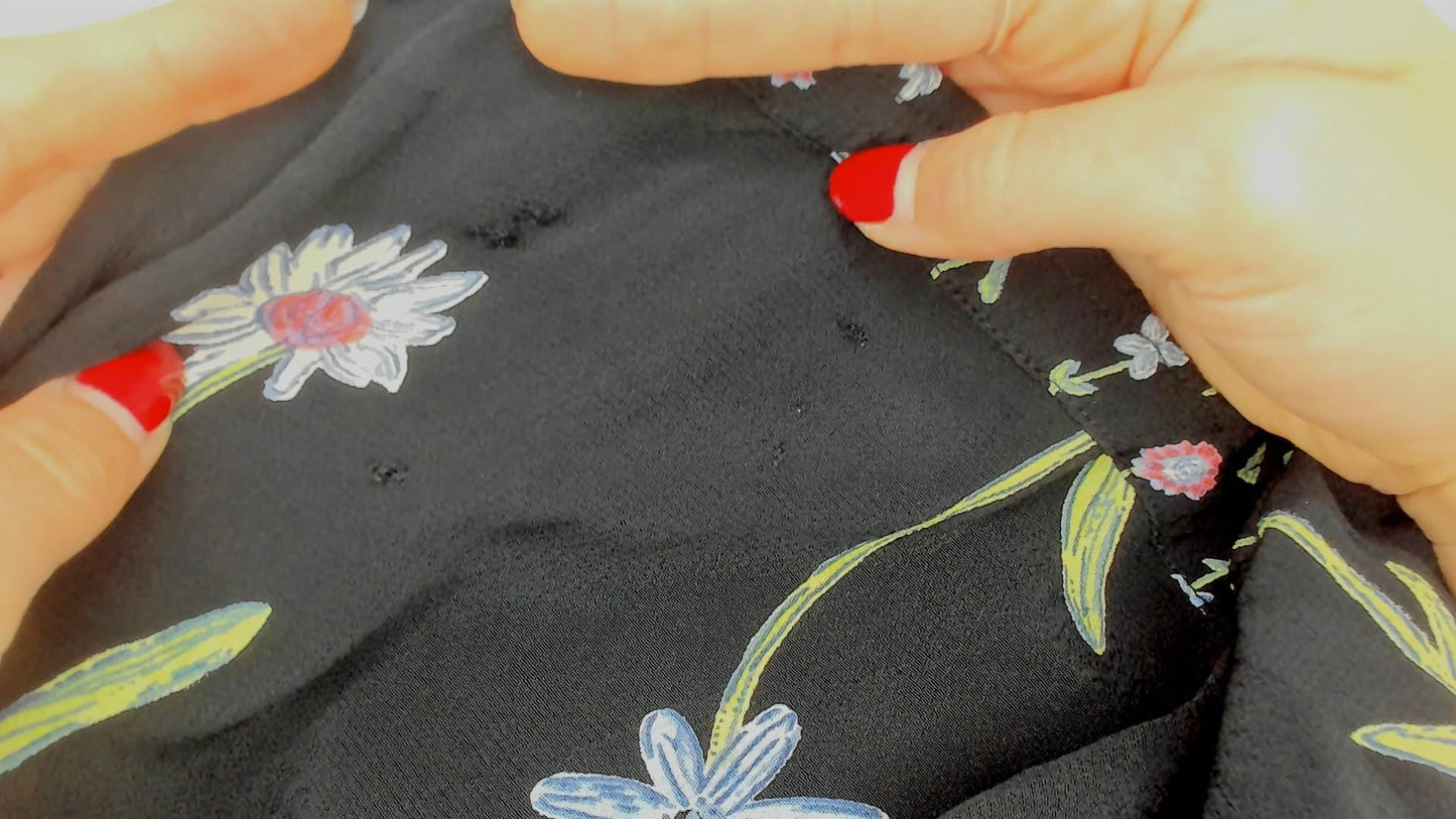 90s Putumayo Black Floral Sundress Knee Length Wildflower Embroidered Medium M