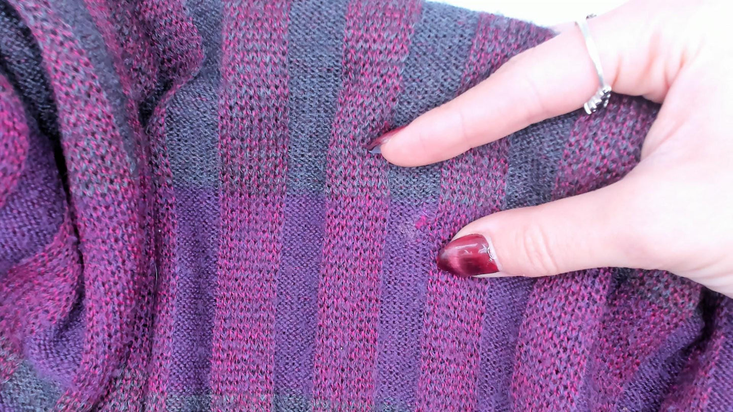 80s Gea Plaid Knit Sweater Burgundy Purple Grey Crewneck Extra Large XL