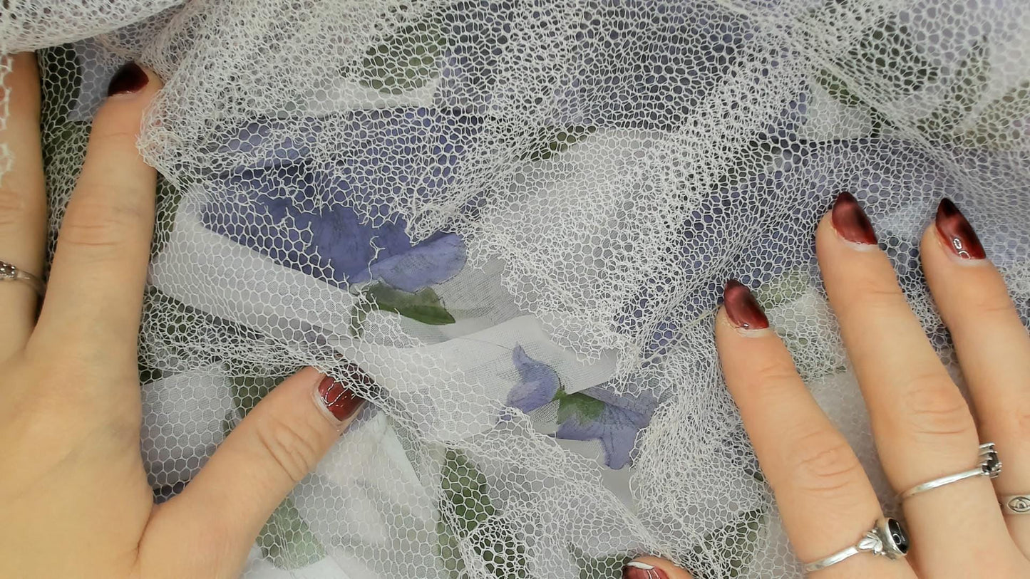 60s Lavender Floral Chiffon Dress Cap Sleeve Fit and Flare Purple Rose Small Medium