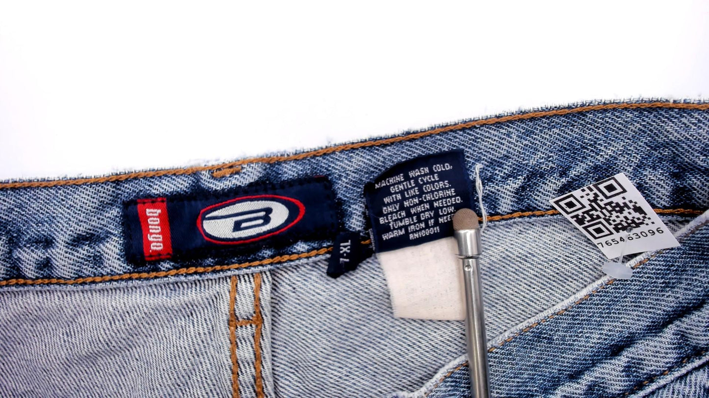 Y2K Bongo Cropped Jeans High Rise Straight Leg Raw Hem Blue Denim Small