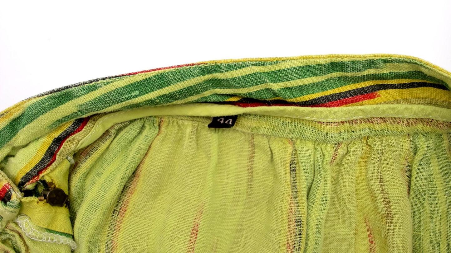 2000s Mason's Ikat Tiered Maxi Skirt Green Yellow Red Woven Large L