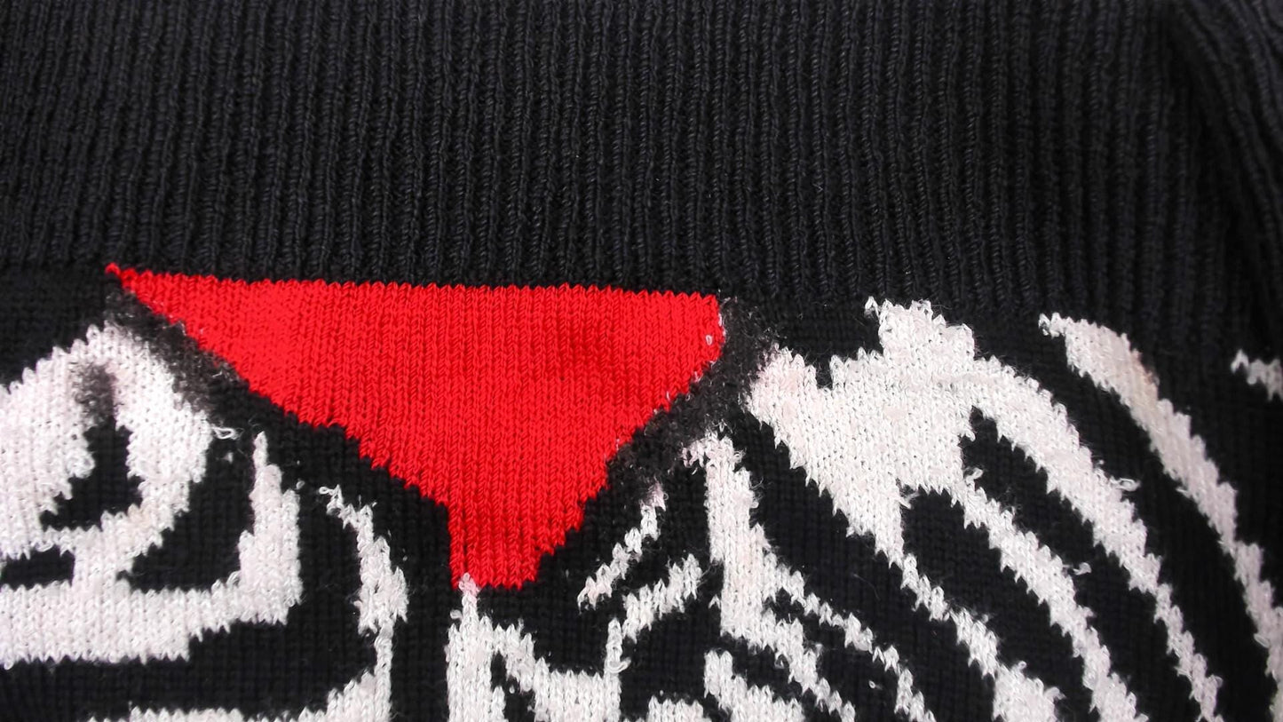 80s St. John Zebra Knit Pullover Red Black Color Block Wool Blend Medium M