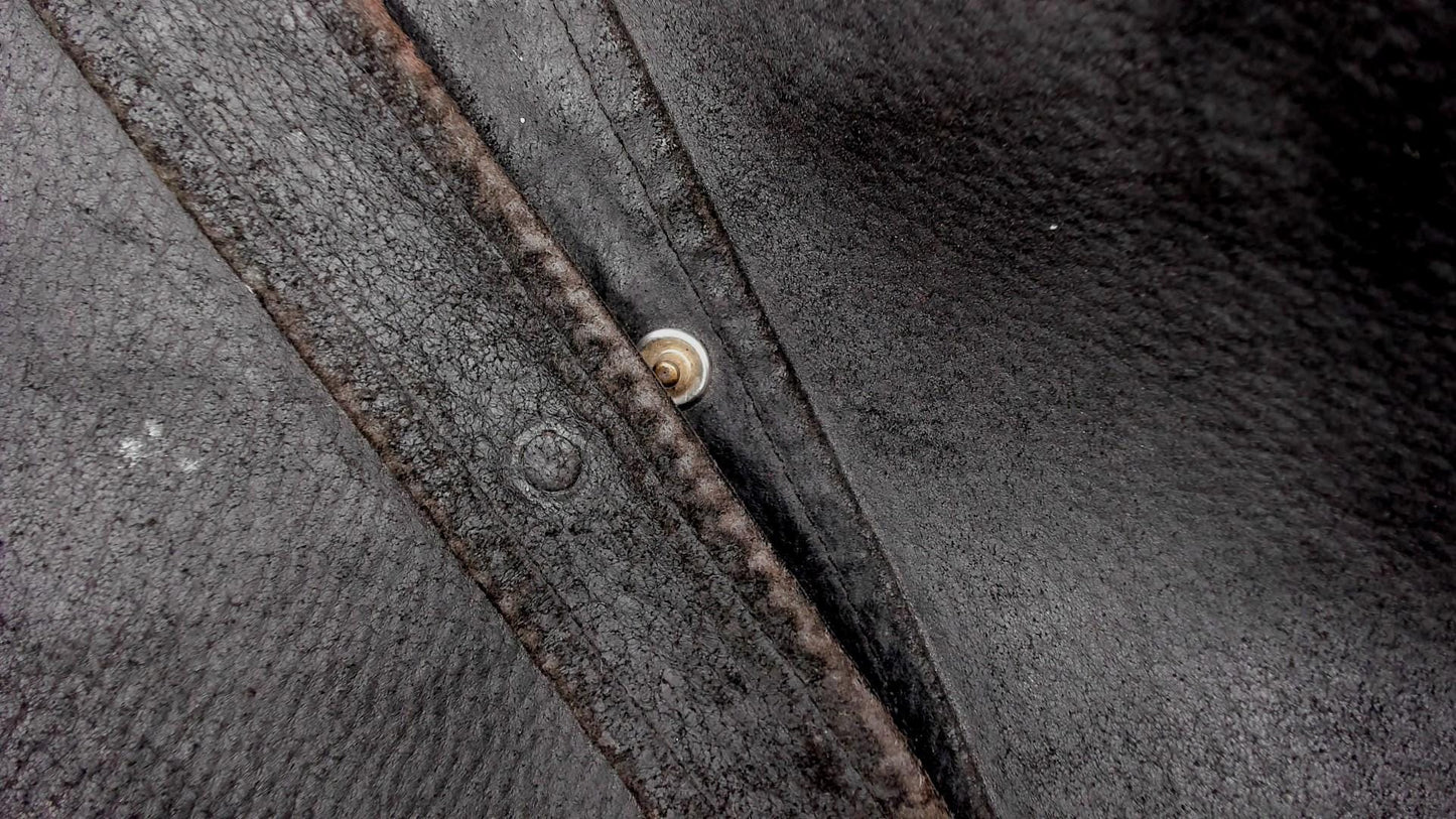 90s Neyries Black Leather Western Shirt Pearl Snap Pointed Yoke Large L