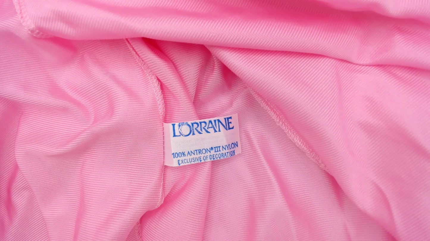 70s Lorraine Pink Lace Wrap Robe V-Neck Tie Front Lingerie Medium M