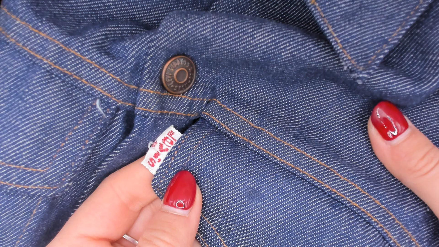 80s Levi's Denim Trucker Jacket Dark Indigo Snap Button Cropped Extra Small XS
