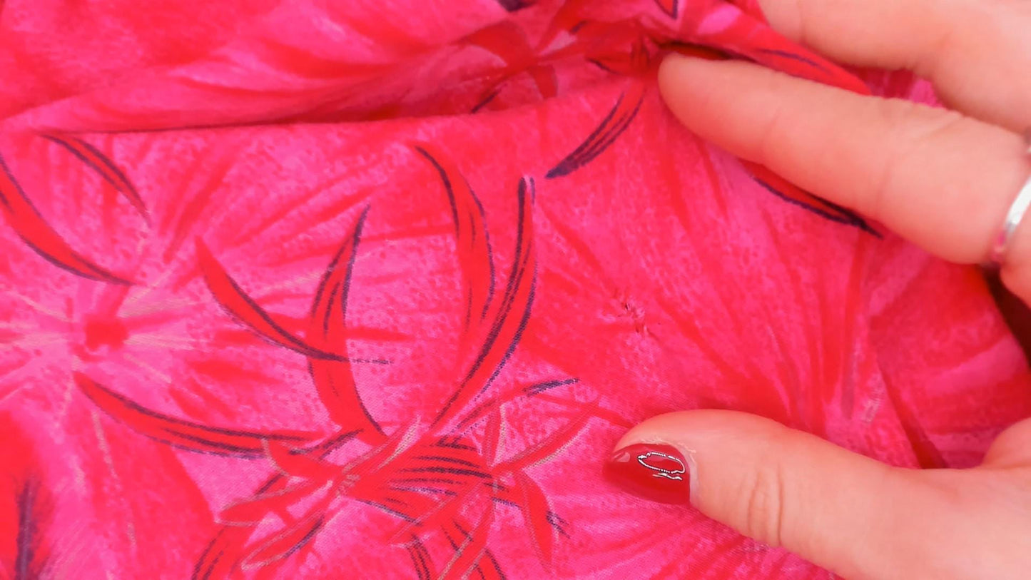 60s Tropical Floral A-Line Dress Pink Black Ric Rac Cotton Small
