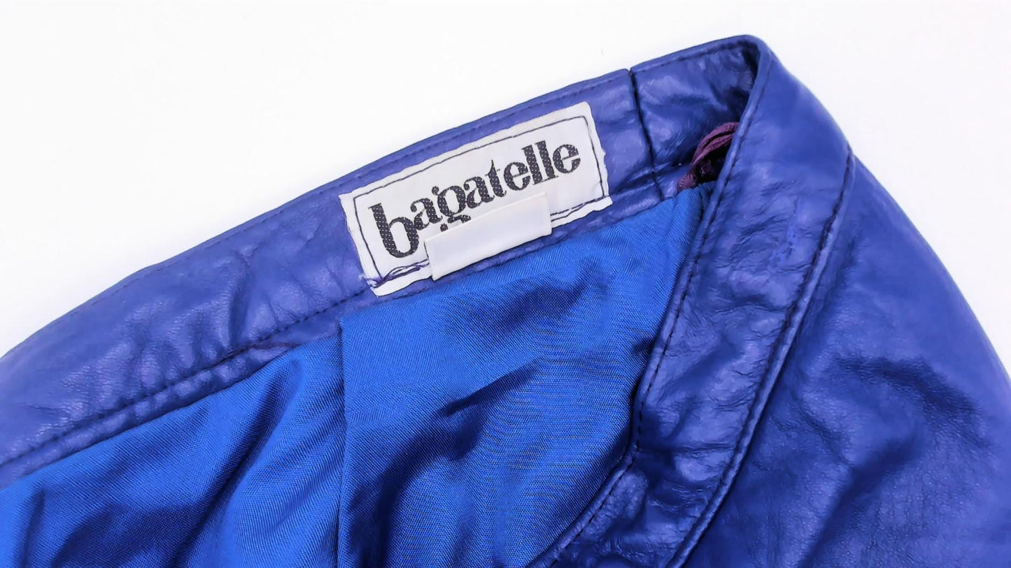 80s Bagatelle Cobalt Faux Leather Pencil Skirt High Waist Midi Side Zip Size 16