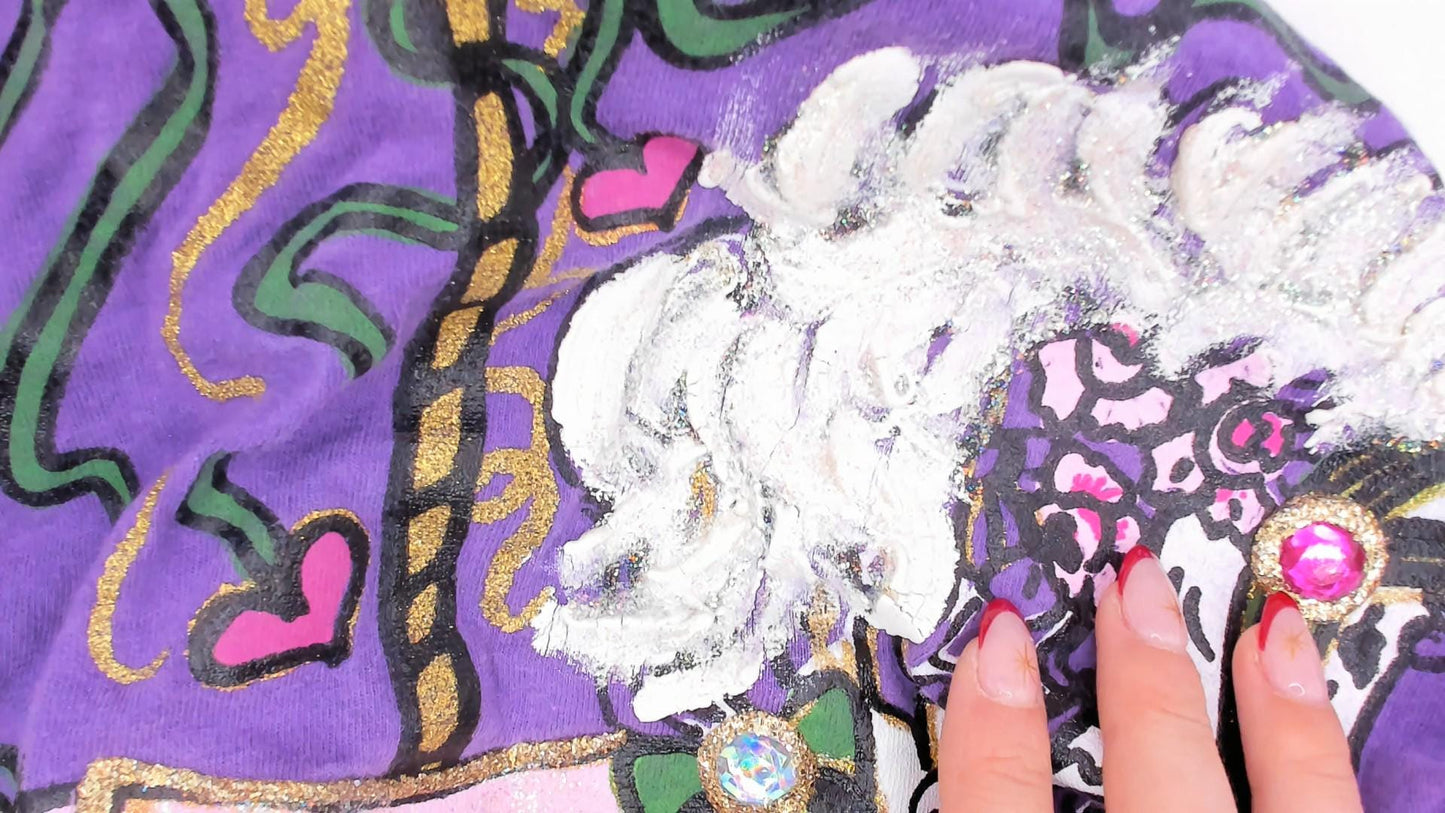 90s Anvil Carousel Horse Purple Glitter Long Sleeve Tee Extra Large