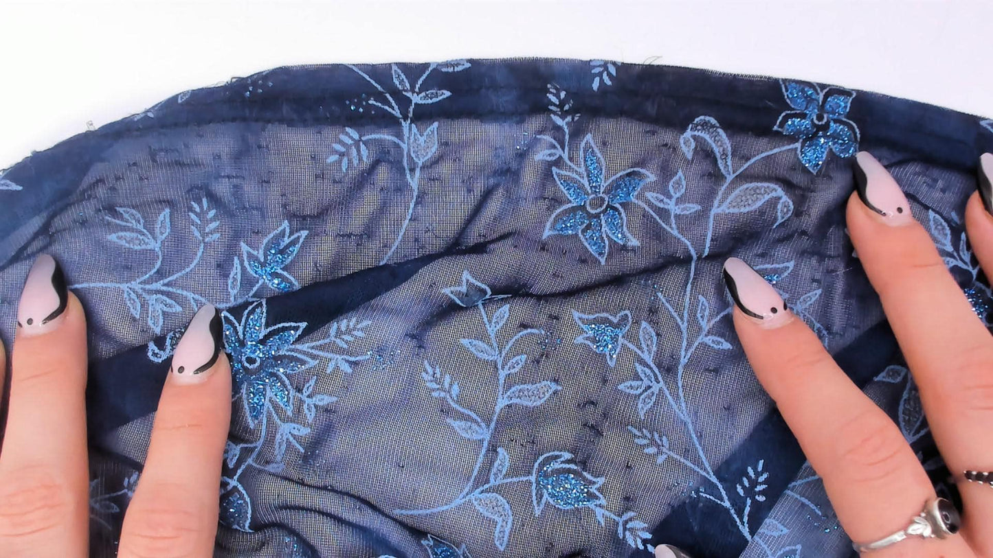90s Jodi Michaels Navy Floral Maxi Slip Dress Glitter Sweetheart Neckline Large L