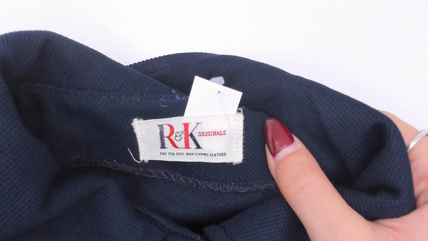 70s R & K Originals Navy Coat Dress Western Yoke Silver Buttons Medium