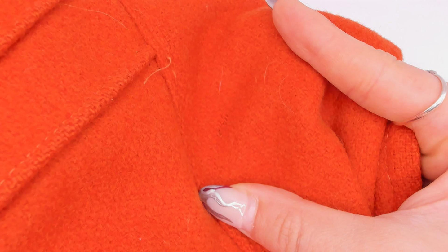 70s Burnt Orange Wool Coat Faux Fur Collar Belted Knee-Length Small