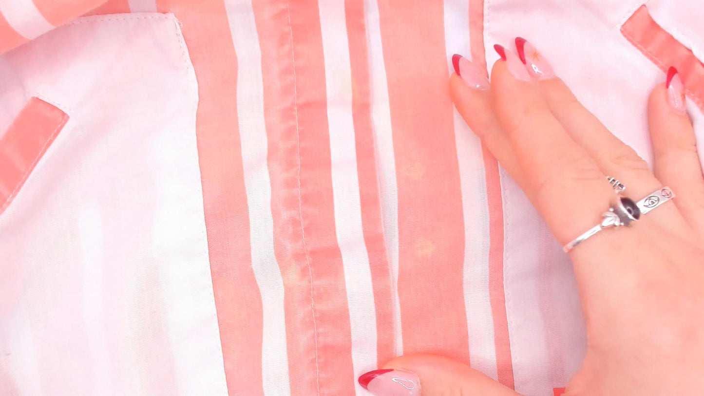90s Esleep Pink Striped Sleep Shirt Knee-Length Raglan Nightgown Small