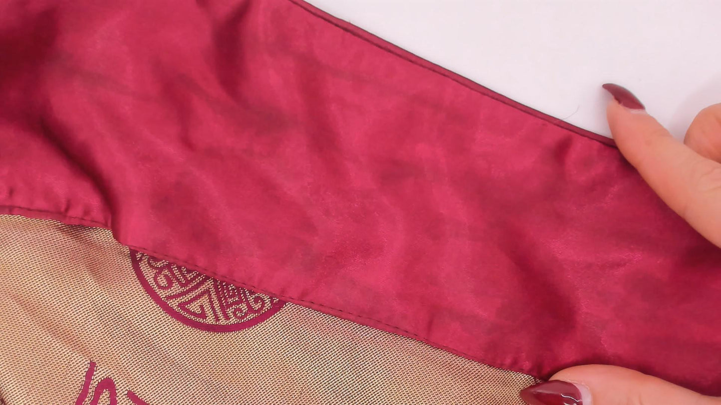 90s Magenta Satin Robe Gold Jacquard Medallion Kimono Maxi Duster Large L