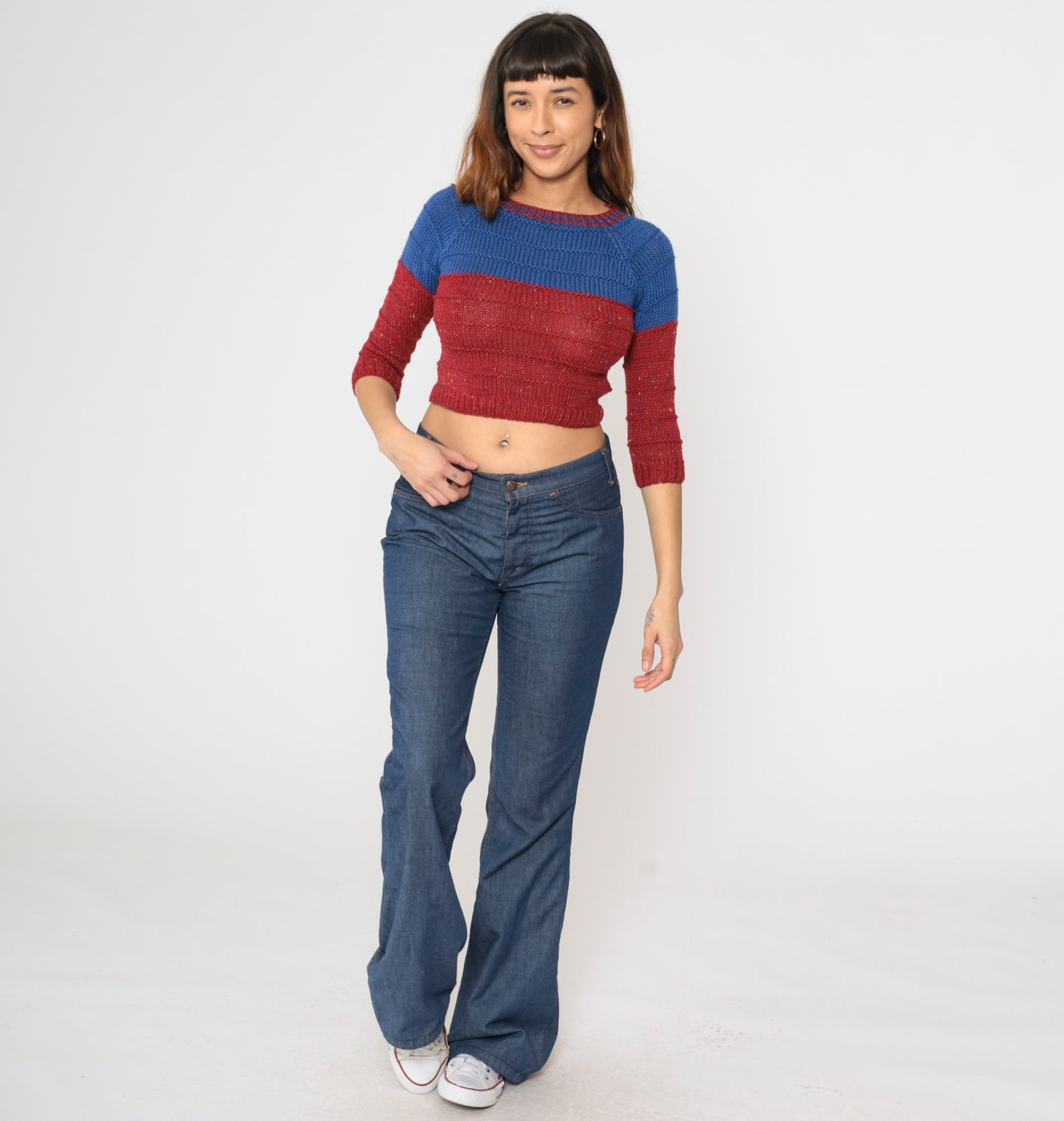80s Cropped Color Block Sweater 2xs