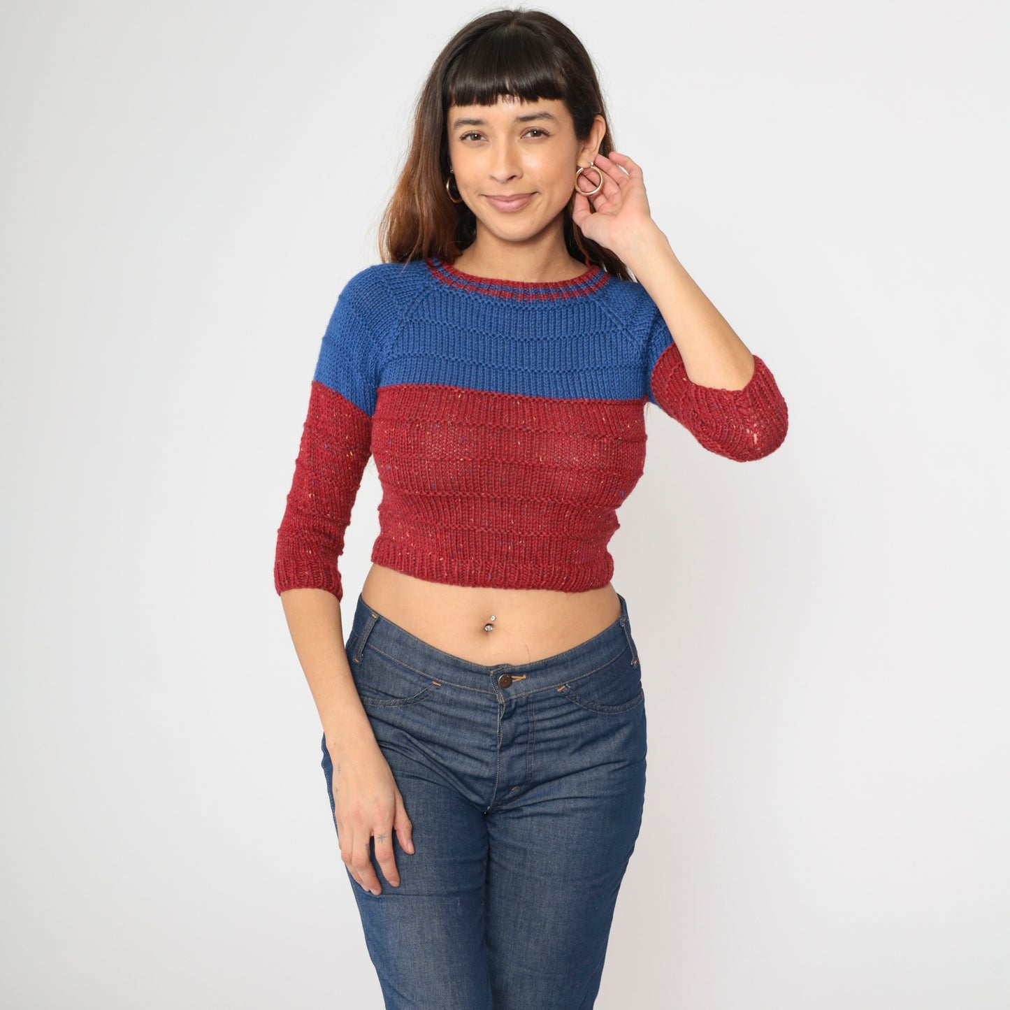 80s Cropped Color Block Sweater 2xs