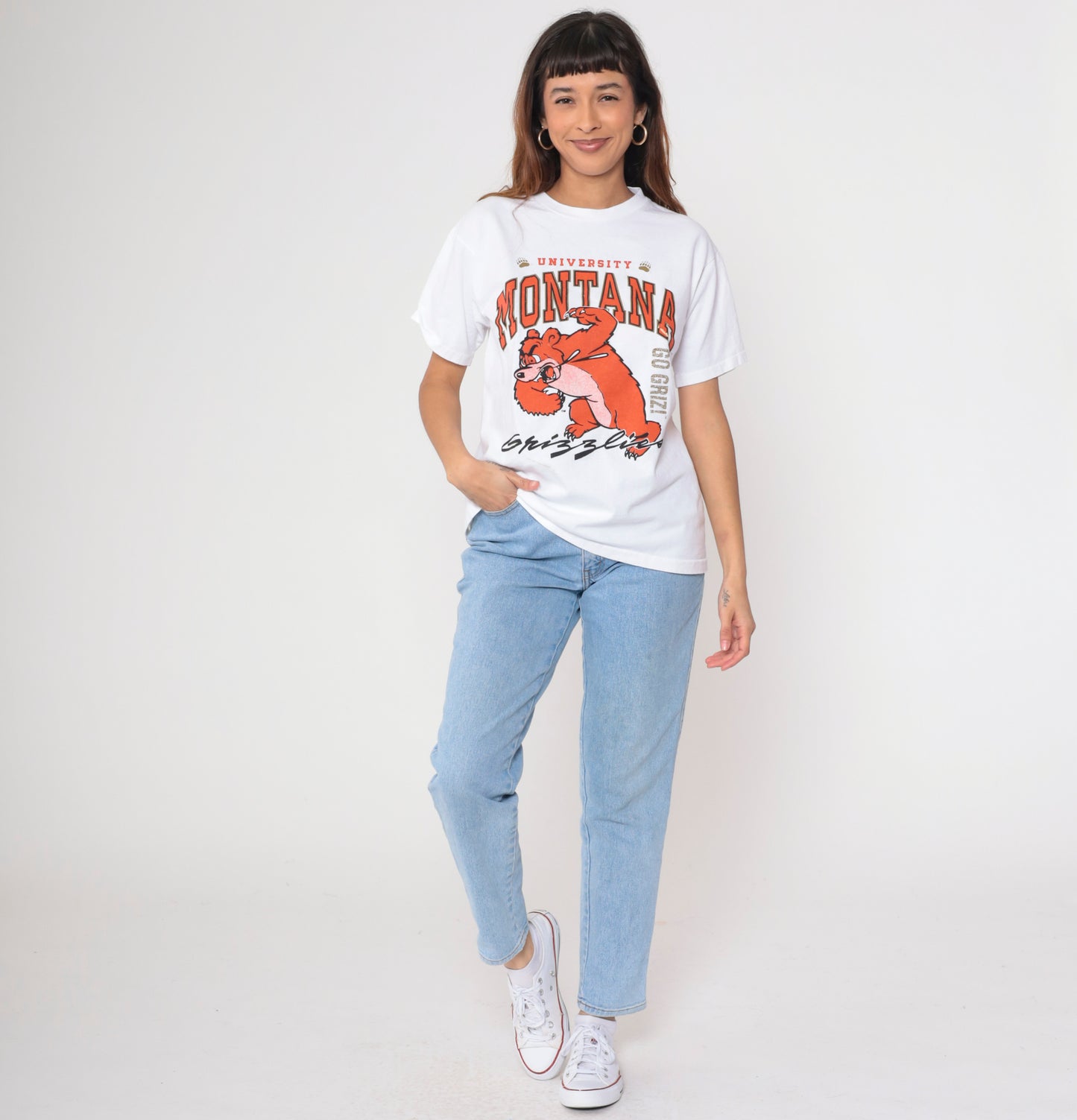 90s Montana Grizzlies Shirt White Bear Graphic Tee M